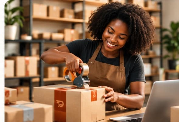 Business owner preparing customer orders for delivery